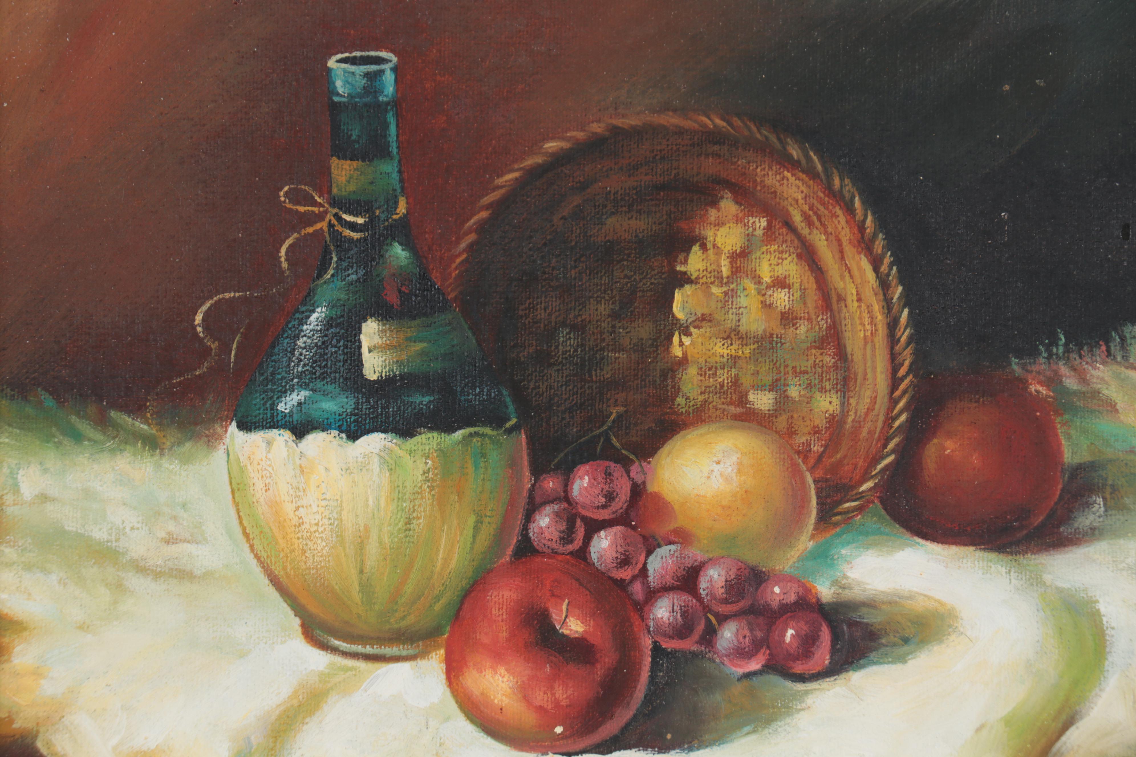 H. Morley Still Life Oil Paintings of Fruits and Pottery, Circa 2000