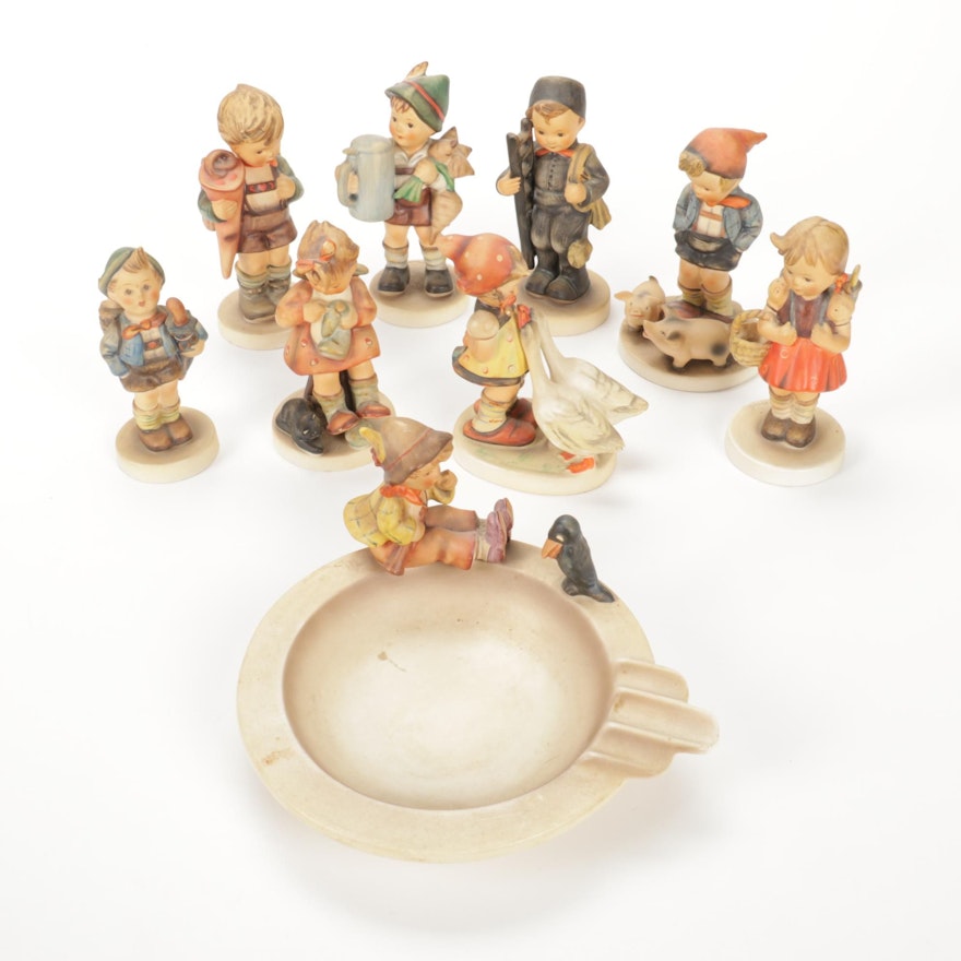 Goebel "Singing Lessons" Ashtray with Porcelain Hummel Figurines