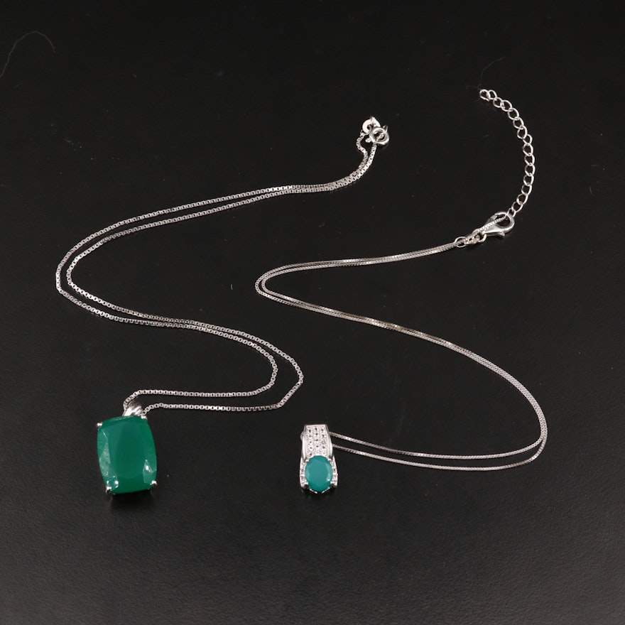 Sterling Silver Green Chalcedony and Topaz Pendant Necklaces