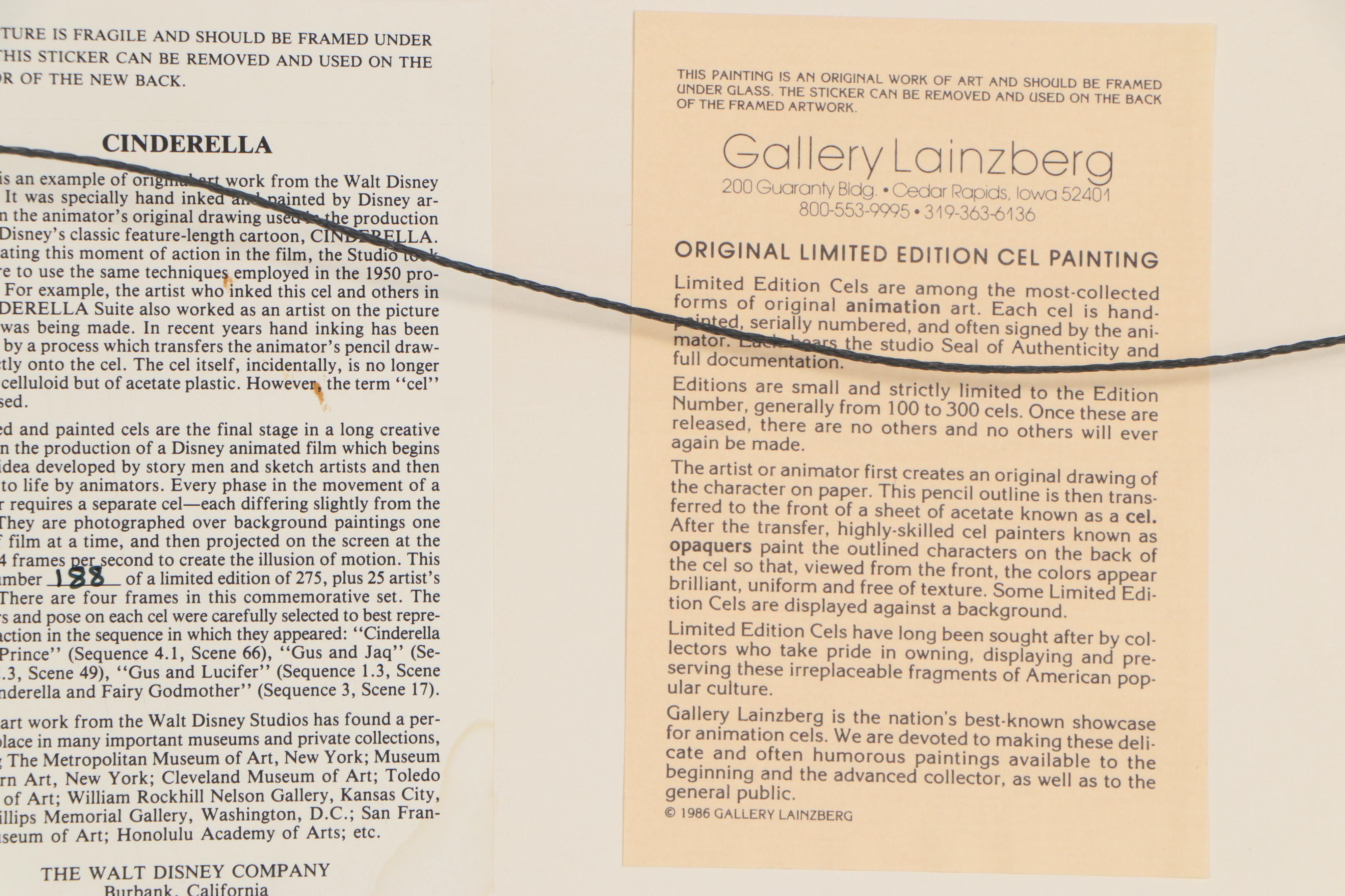 Walt Disney Hand-Inked Animation Cel From Cinderella, 1950