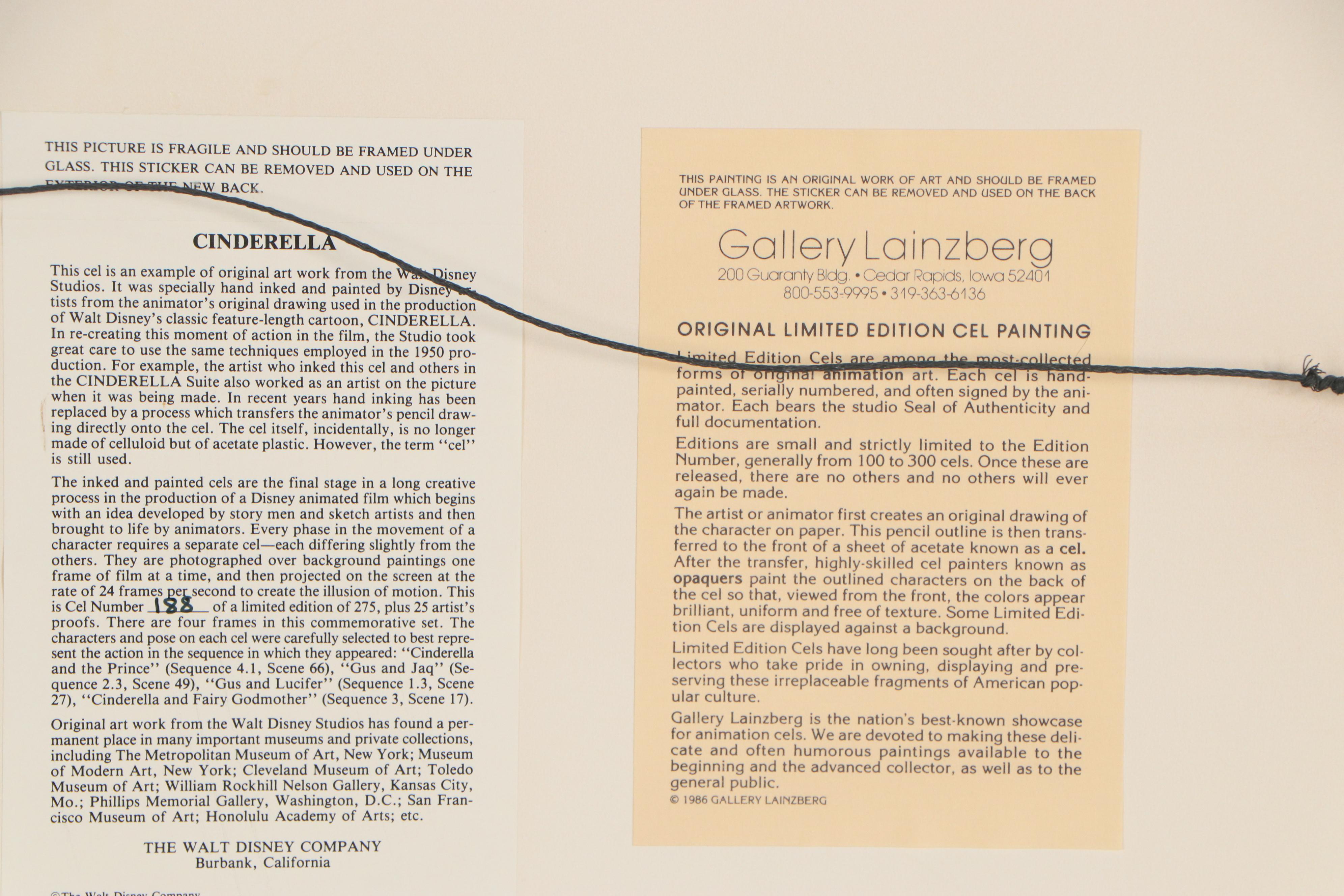 Walt Disney Hand-Inked Animation Cel From Cinderella, 1950