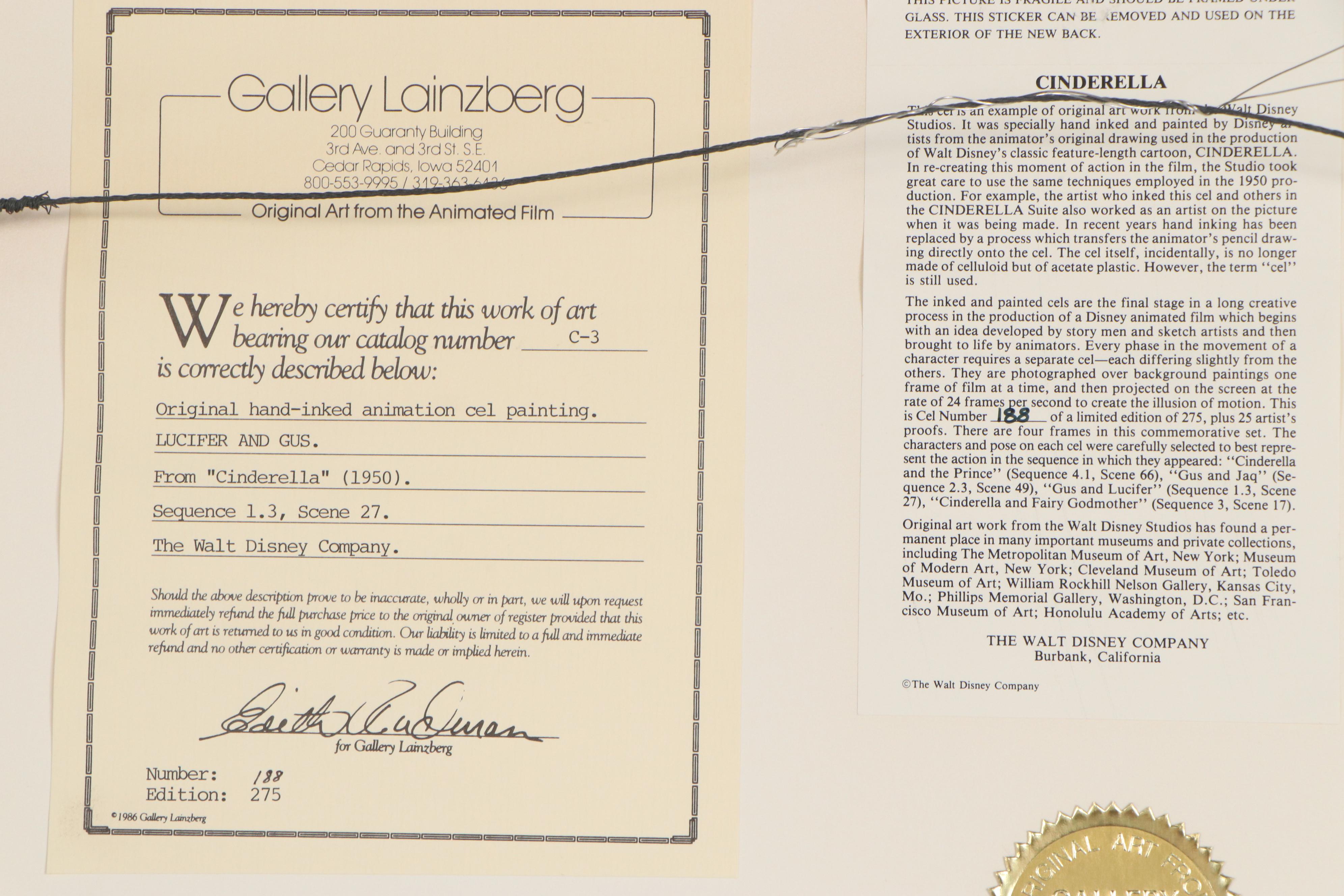 Disney "Cinderella" Hand-Painted Animation Cels, 1980