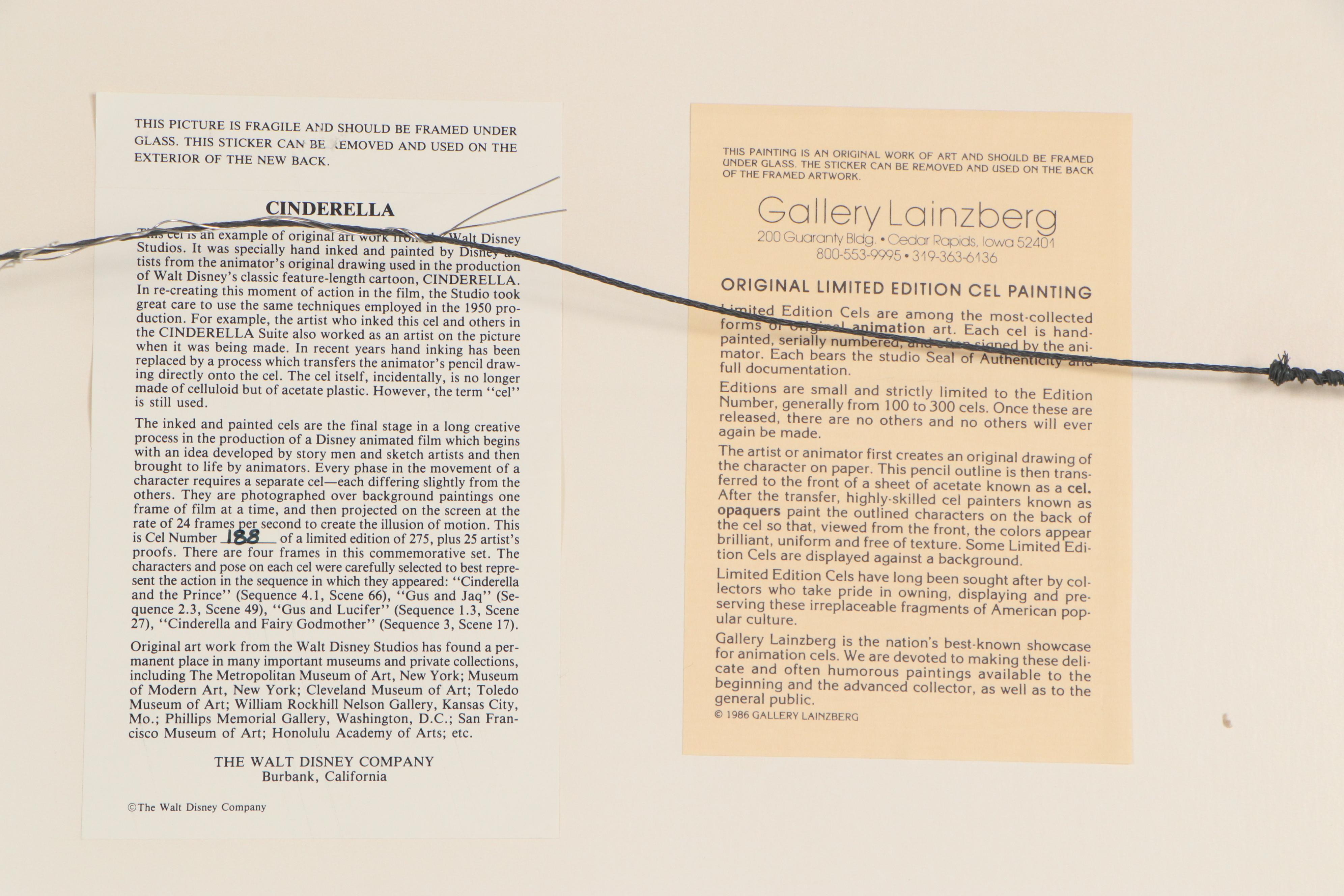 Disney "Cinderella" Hand-Painted Animation Cels, 1980