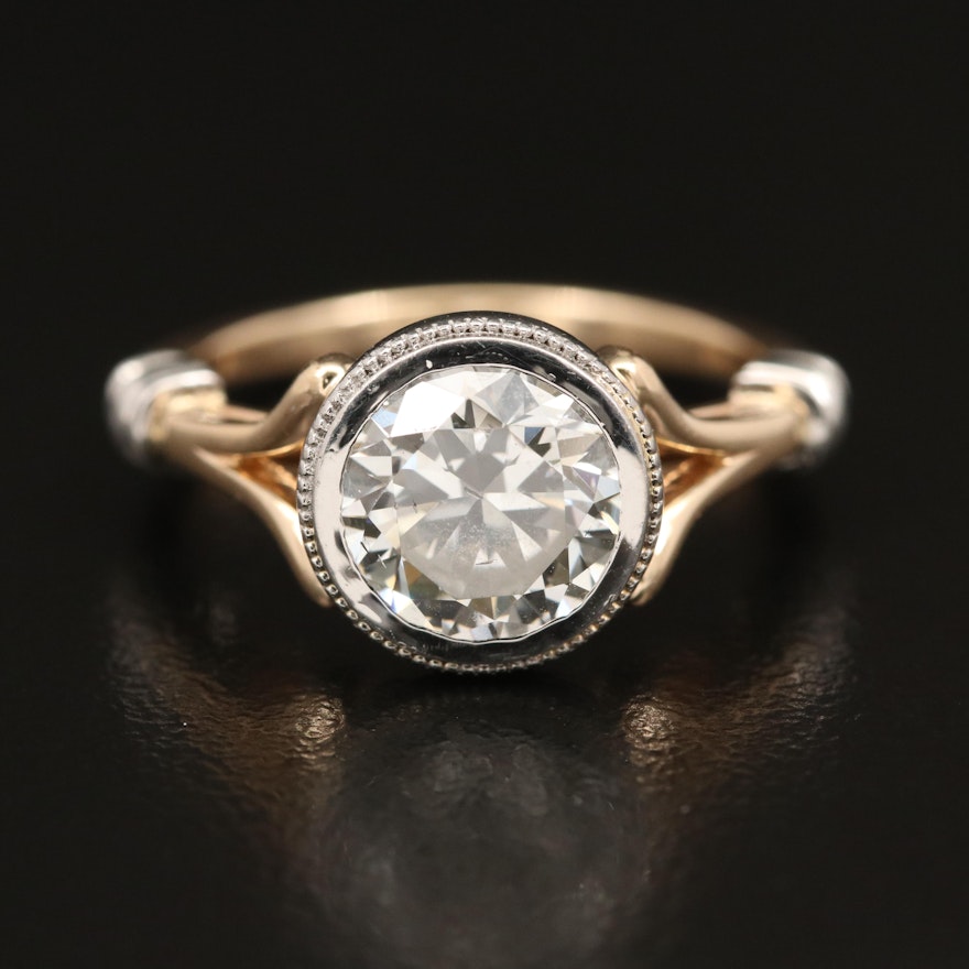14K 1.85 CT Diamond Ring with Platinum Bezel and Accents