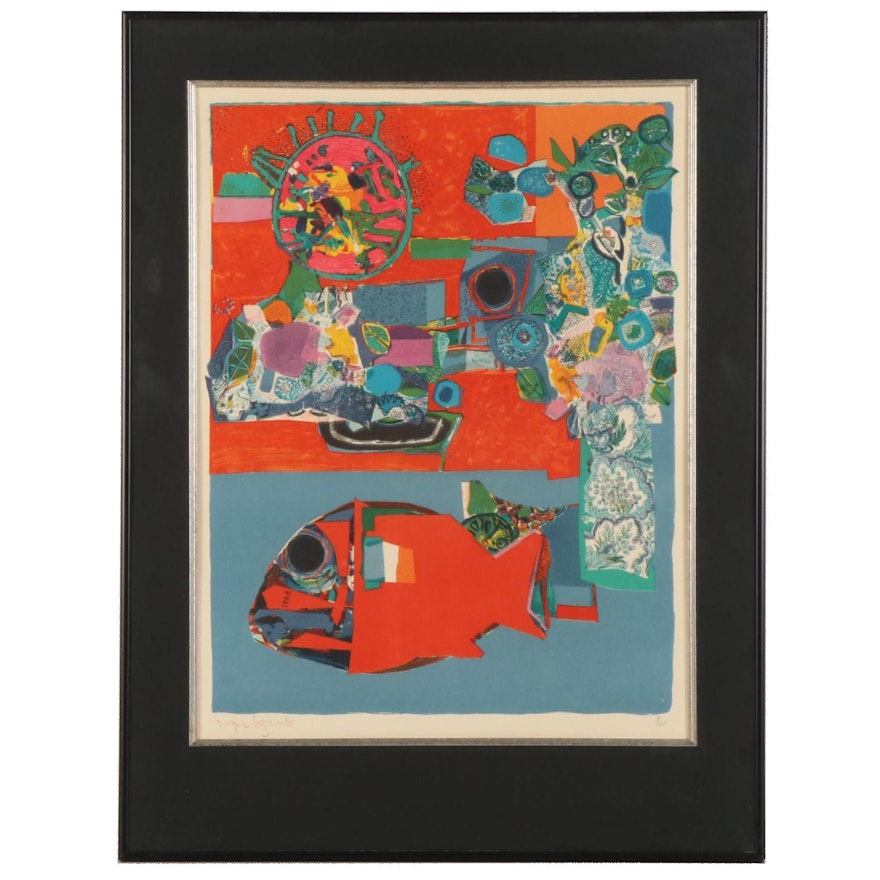 Roger Bezombes Abstract Color Lithograph, Mid-20th Century