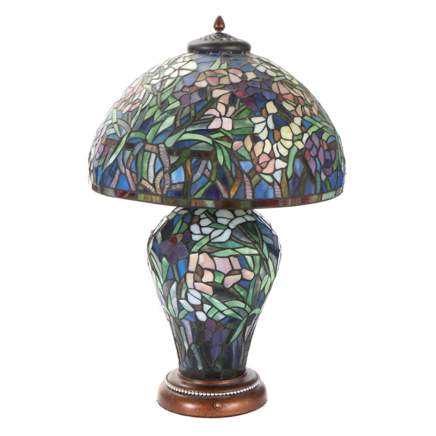 Stained and Slag Glass Mosaic Lamp and Shade