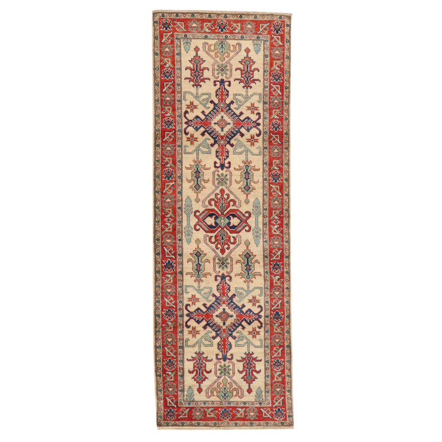 2'8 x 8'1 Hand-Knotted Afghan Kazak Carpet Runner