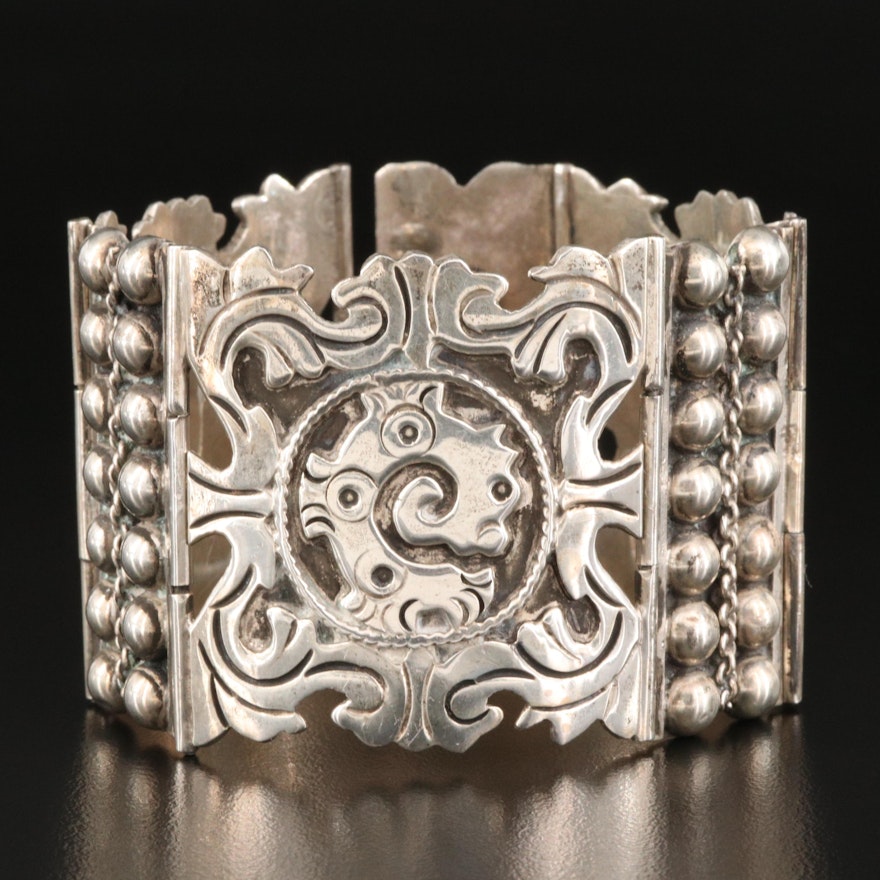 Mexican Modernist Sterling Silver Panel Bracelet