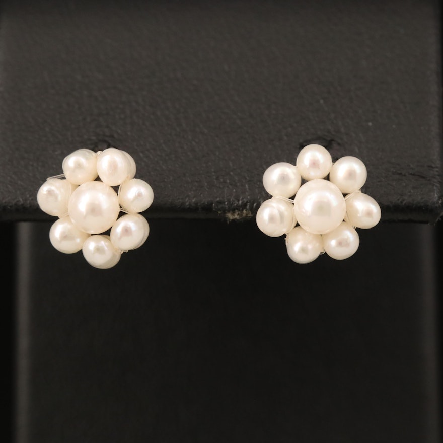 14K Pearl Cluster Stud Earrings
