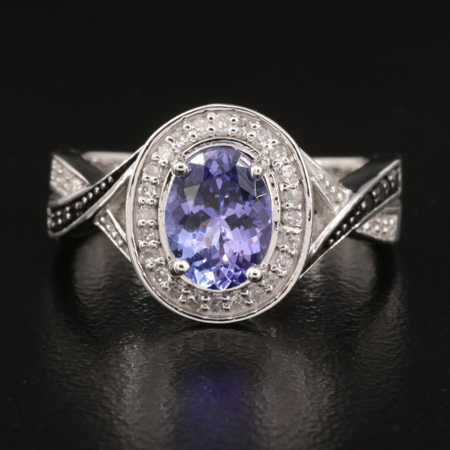 Sterling Silver Tanzanite and Diamond Oval Ring