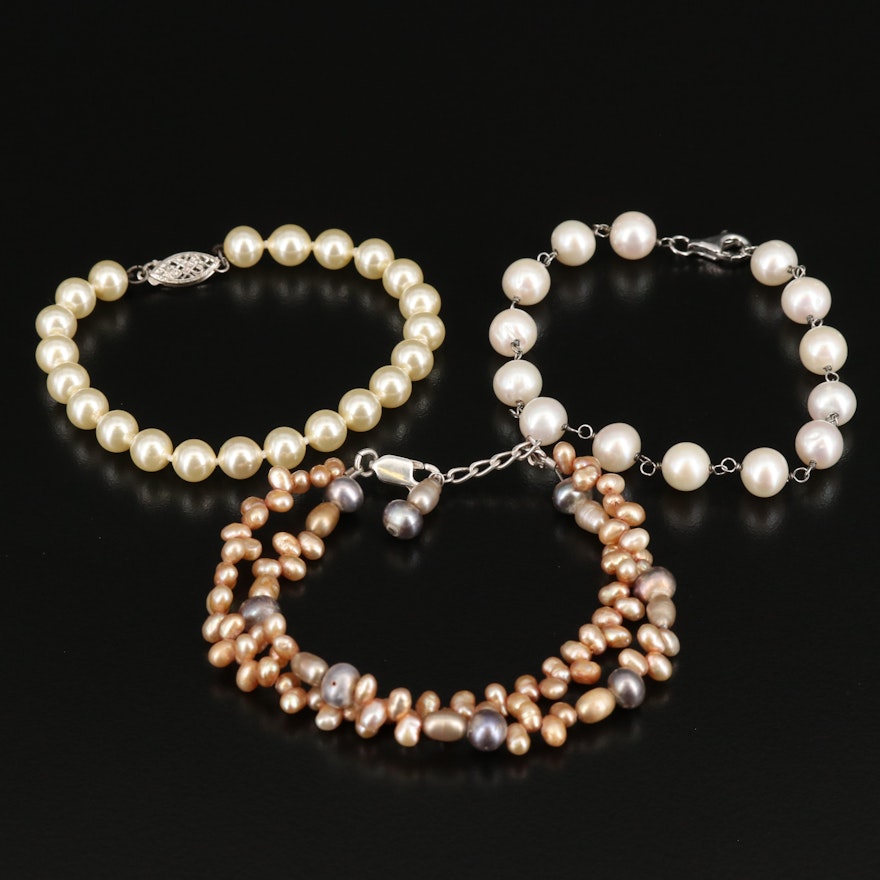 Sterling Pearl and Faux Pearl Bracelets