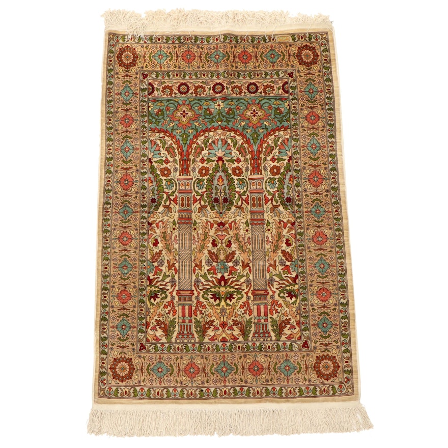 2'5 x 4'6 Hand-Knotted Indian Kashmir Silk Prayer Rug