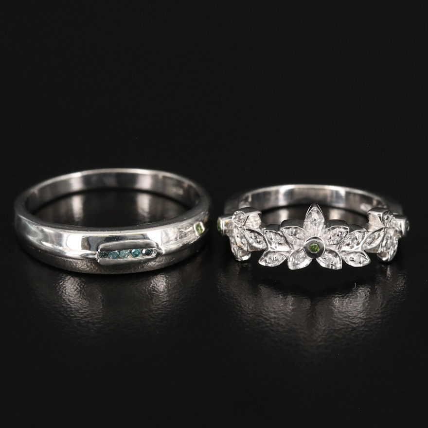 Sterling Diamond Flower and Channel Rings