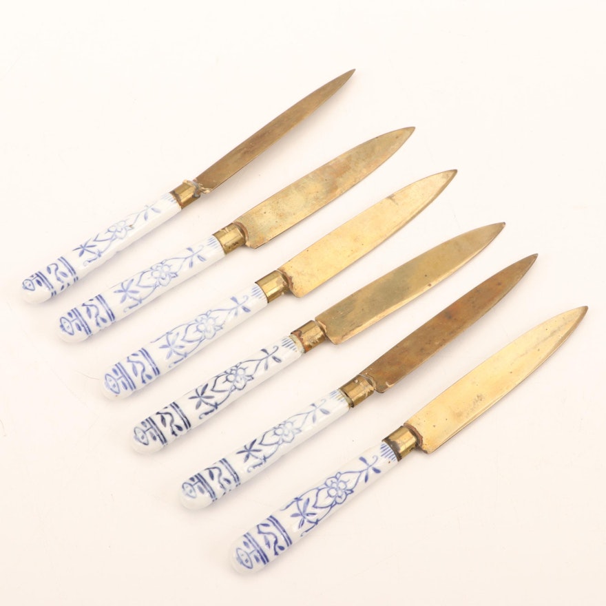 Austrian Blue and White Porcelain-Handled Fruit Knife Set