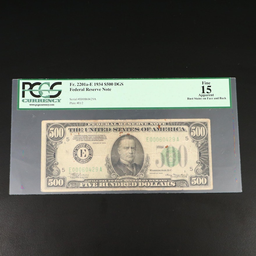 PCGS Graded Fine 15 (Apparent) Series 1934 $500 Federal Reserve Note