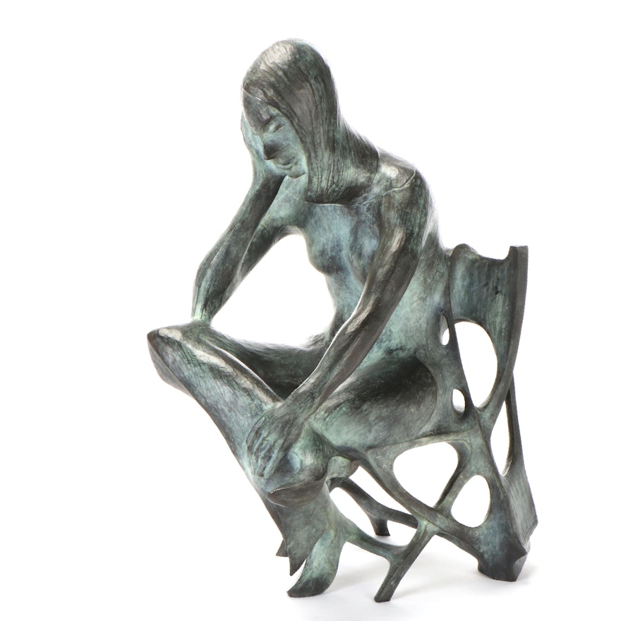 Harry Marinsky Bronze Sculpture of Seated Woman