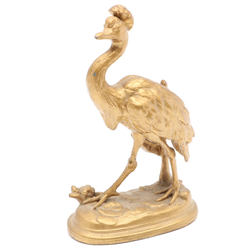 Gold-Finish Cast Metal Crane Figurine