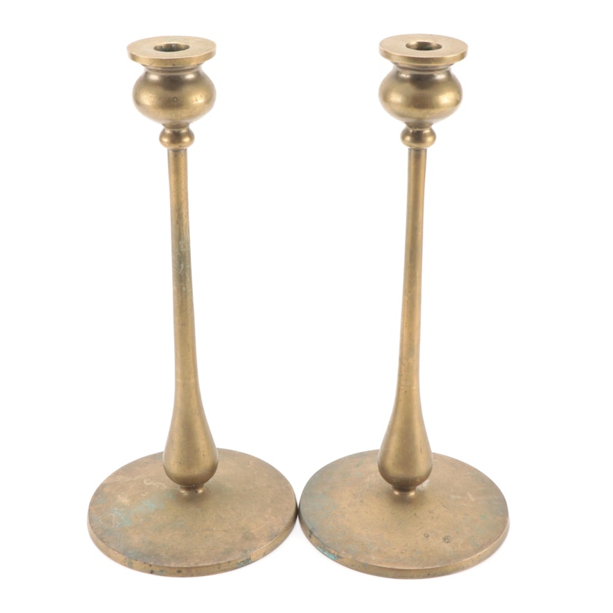 Art Nouveau Gilt Bronze Candleholders, Early 20th Century