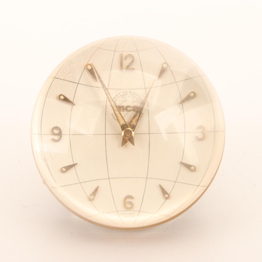 MCA Glass Globe Desk Clock, Made by Imhof, Switzerland