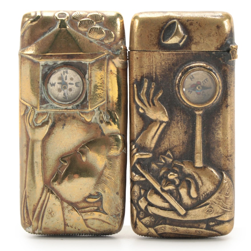 Metal Vestas with Compasses and Figural Motifs