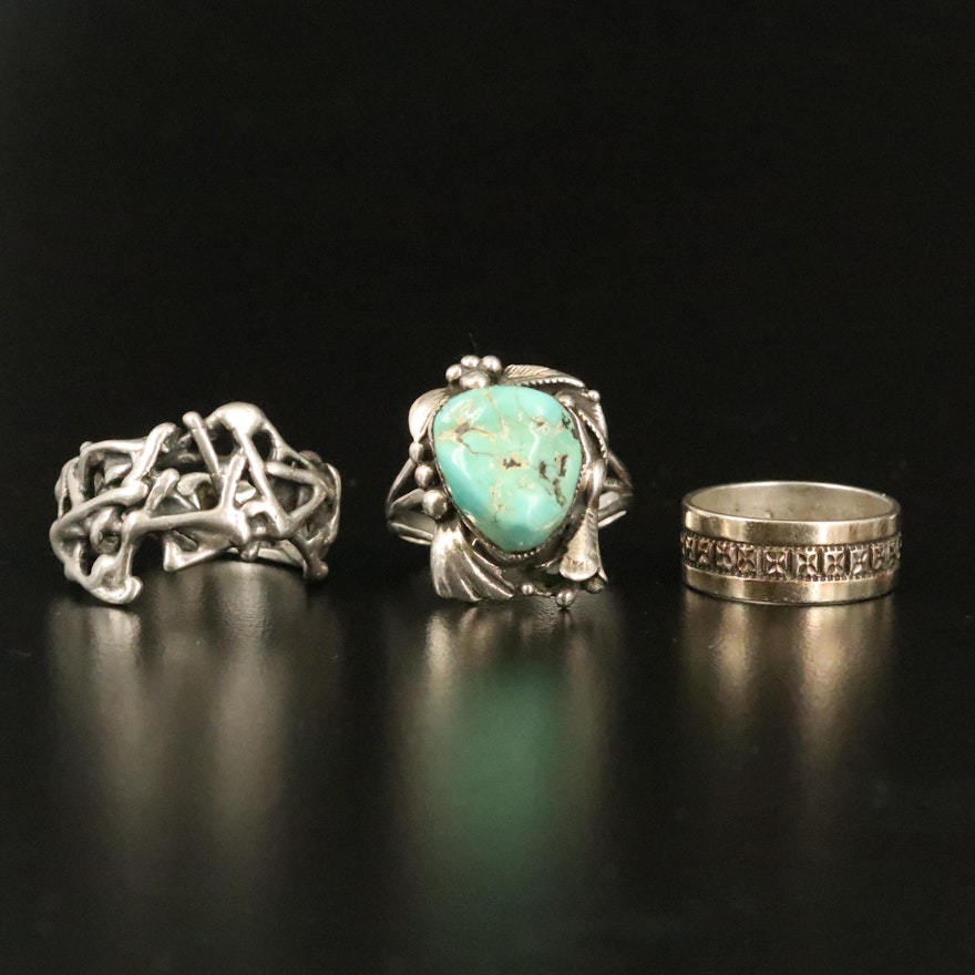 Sterling Freeform, Turquoise Foliate Rings and Band