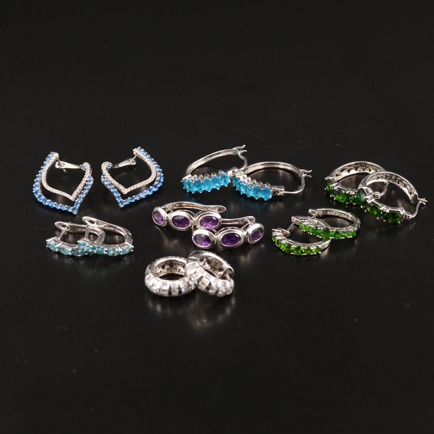 Sterling Silver Hoop Earrings Selection Featuring Apatite, Spinel and Topaz