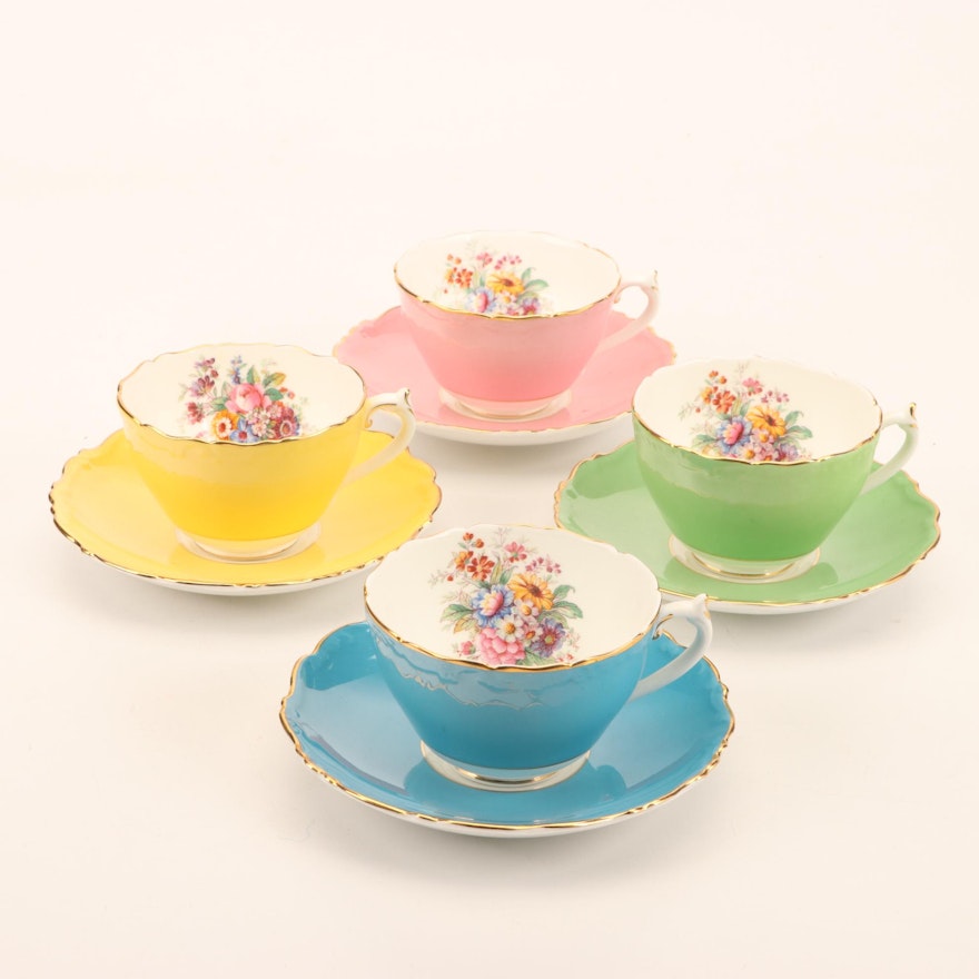 Coalport Bone China Pastel Tea Cup and Saucer Set, Mid to Late 20th C.