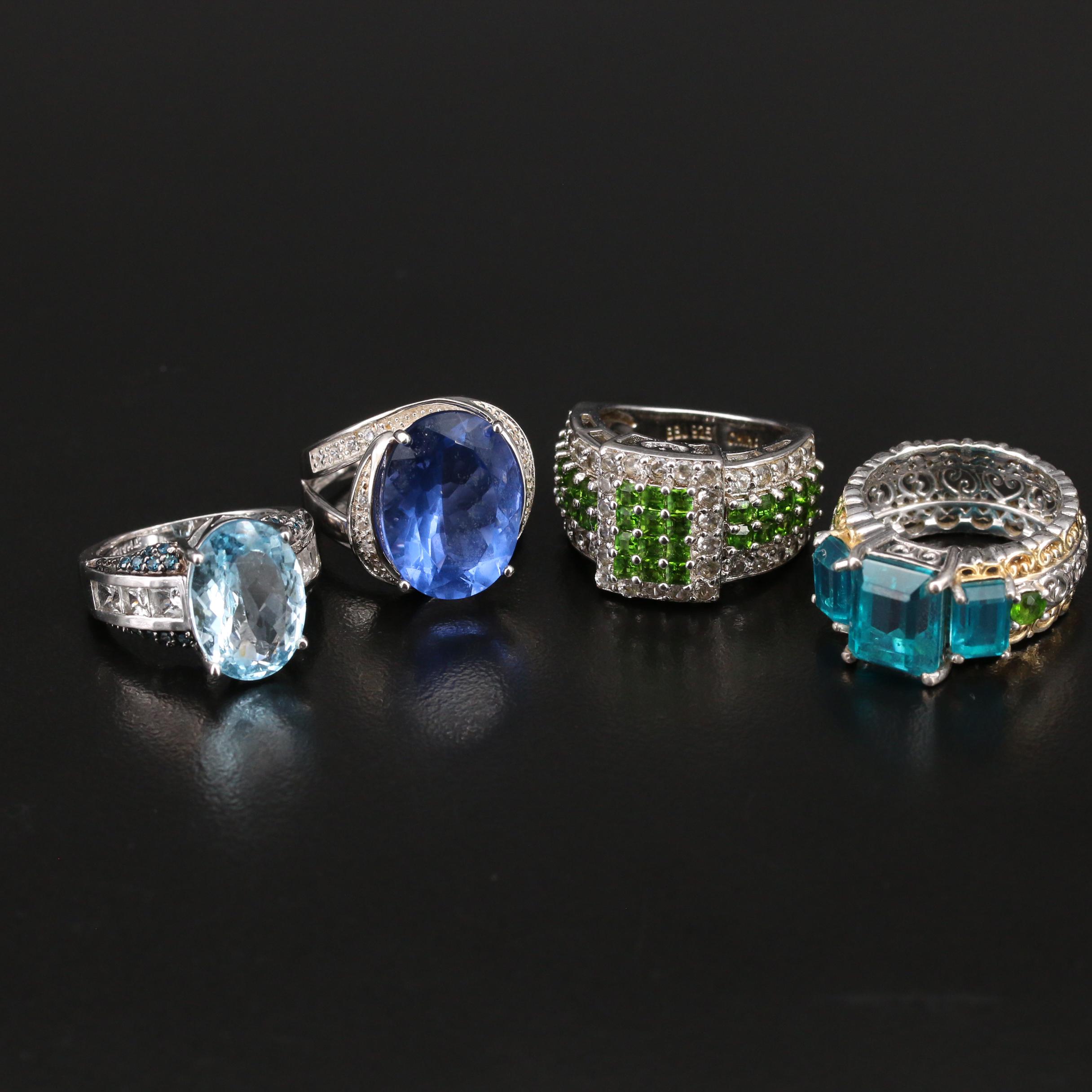 Sterling Ring Selection with Fluorite, Diopside and Zircon