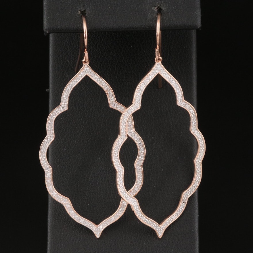 10K Rose Gold Diamond Arabesque Pattern Earrings