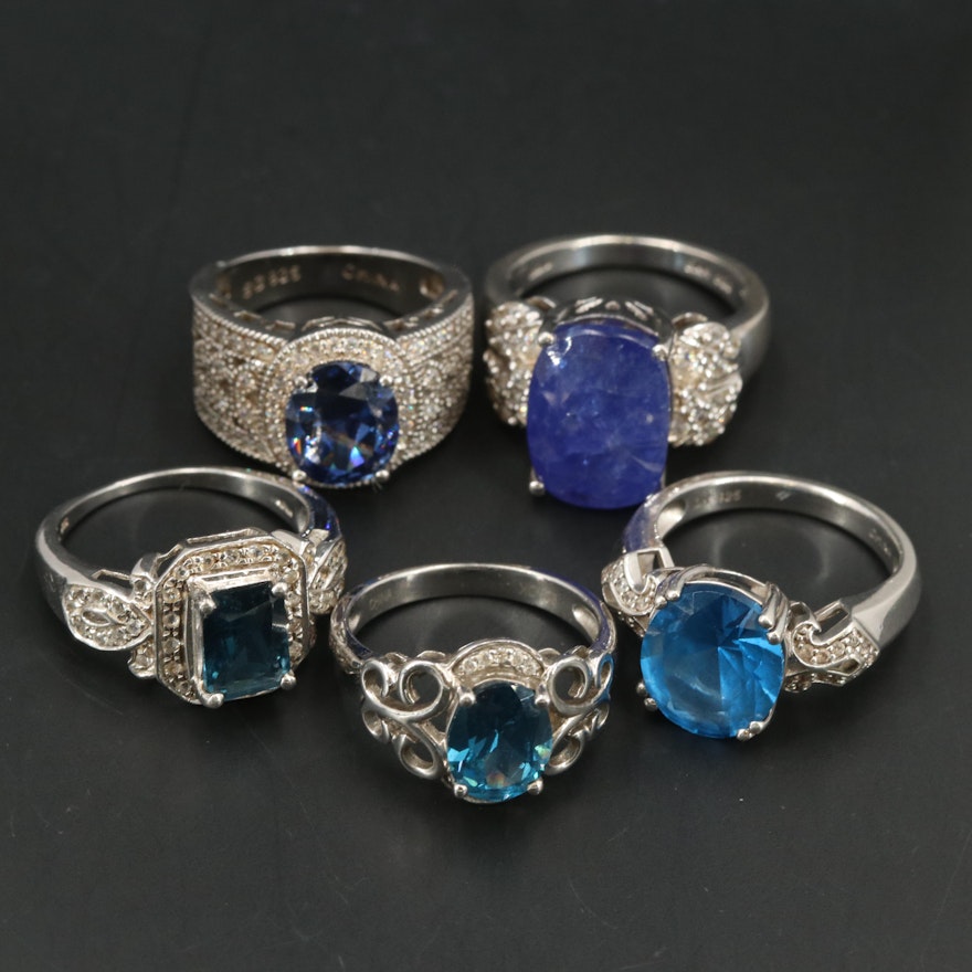 Sterling Rings Including Tanzanite, Topaz and Cubic Zirconia