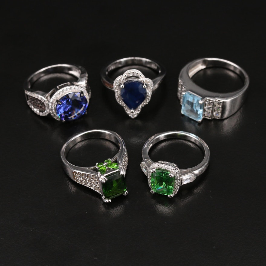 Sterling Silver Diopside, Zircon and Topaz Ring Selection