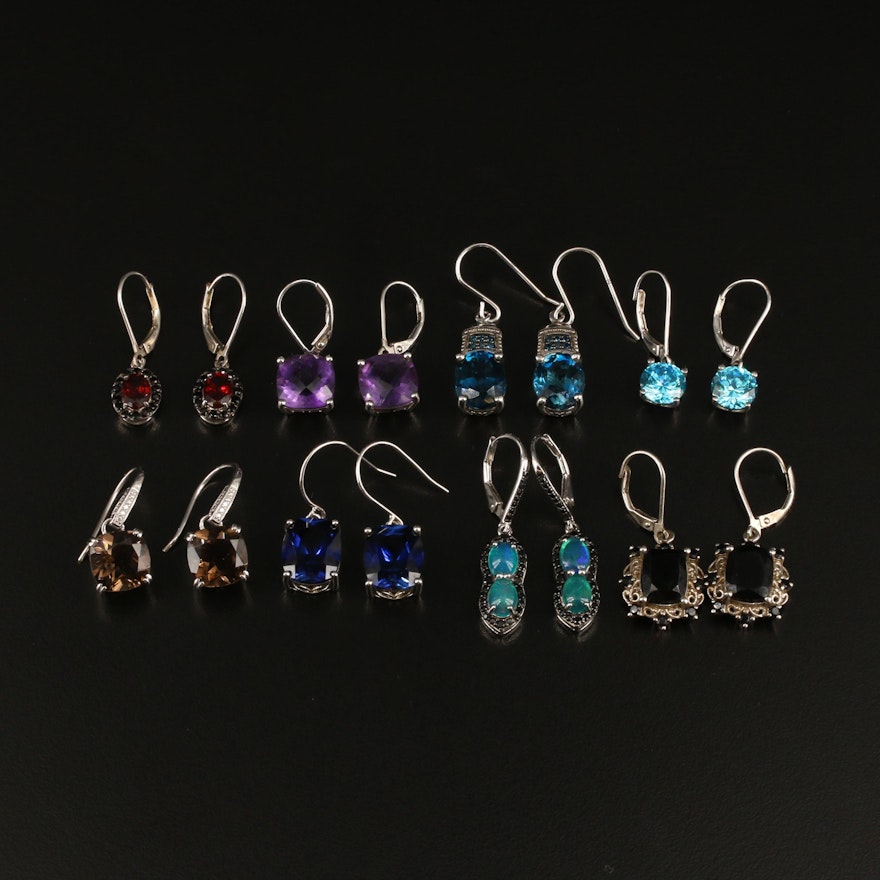 Sterling Drop Earrings with Opal, Amethyst and Topaz