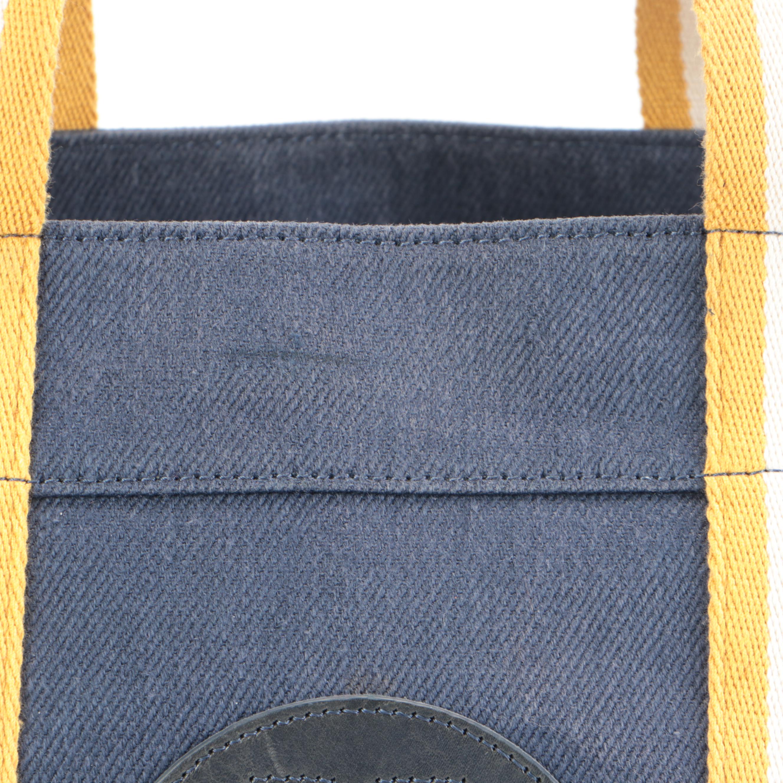 Tory Burch Logo Tote in Navy Blue Canvas with Leather Trim