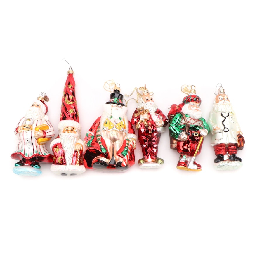 Christopher Radko and Other Santa Themed Blown Glass Ornaments