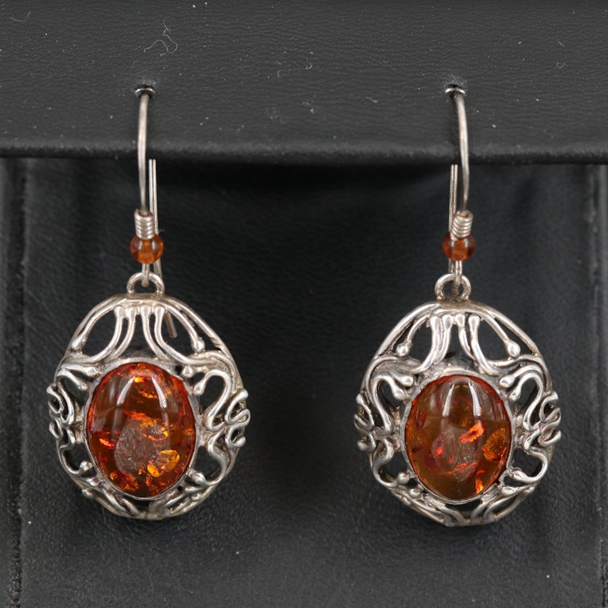 Sterling Amber Drop Earrings