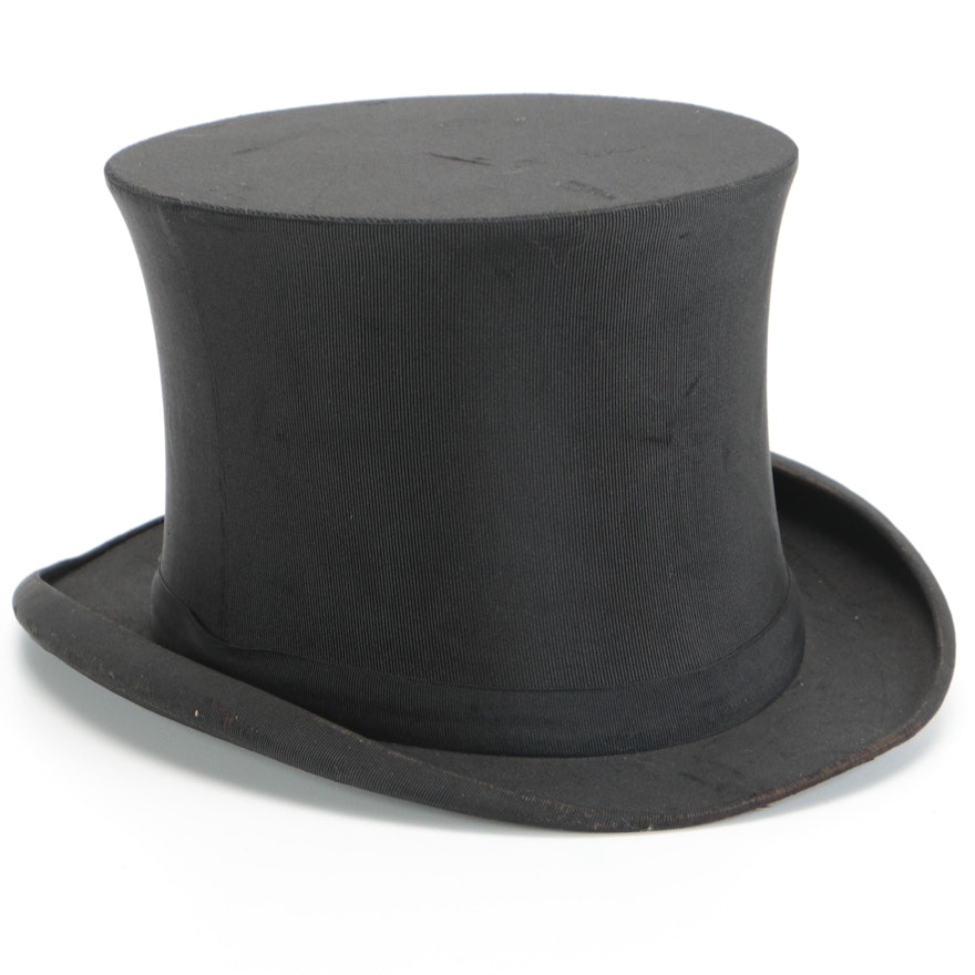 John B. Stetson Collapsible Black Grosgrain Top Hat
