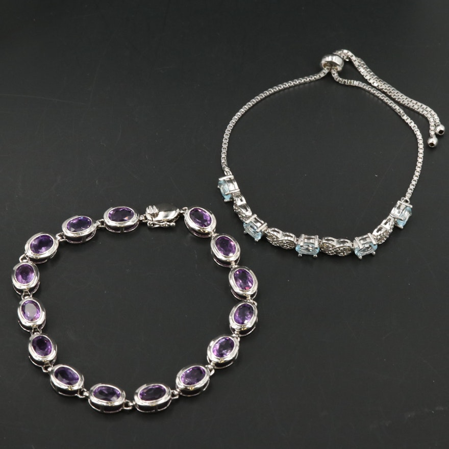 Sterling Bracelets Featuring Diamond, Amethyst and Topaz