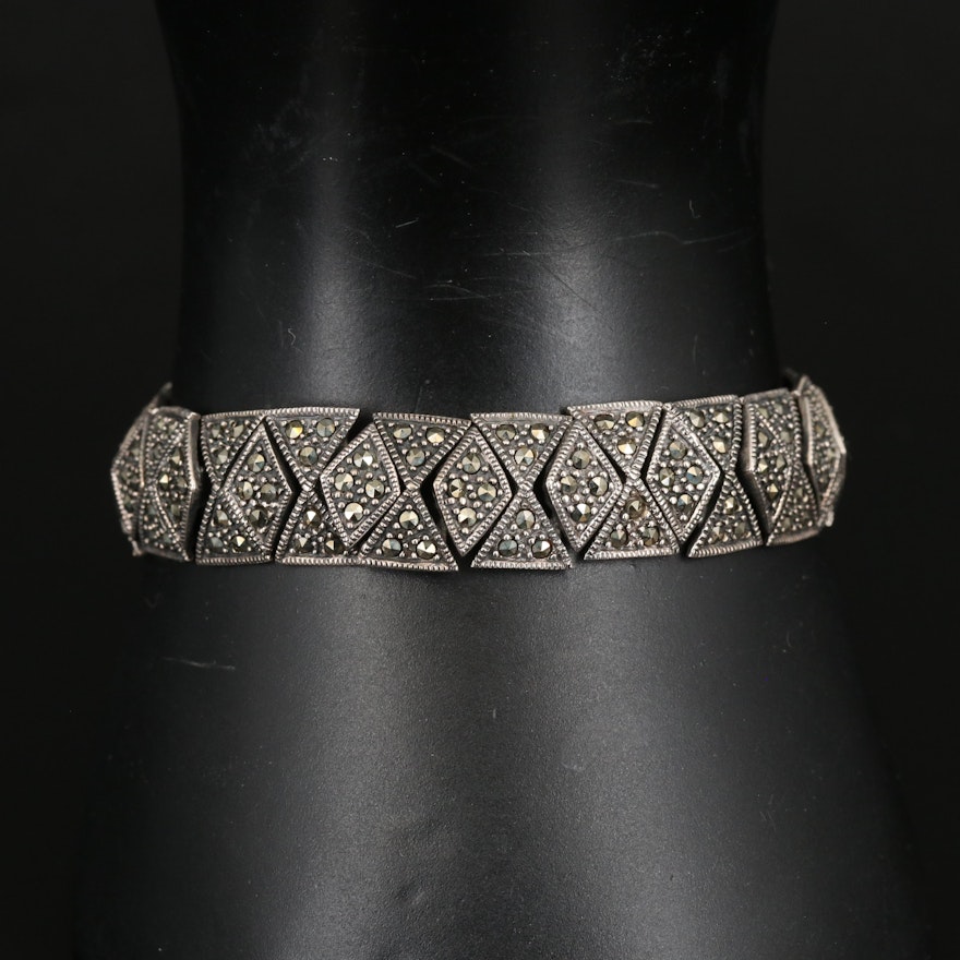 Sterling Marcasite Fancy Link Bracelet