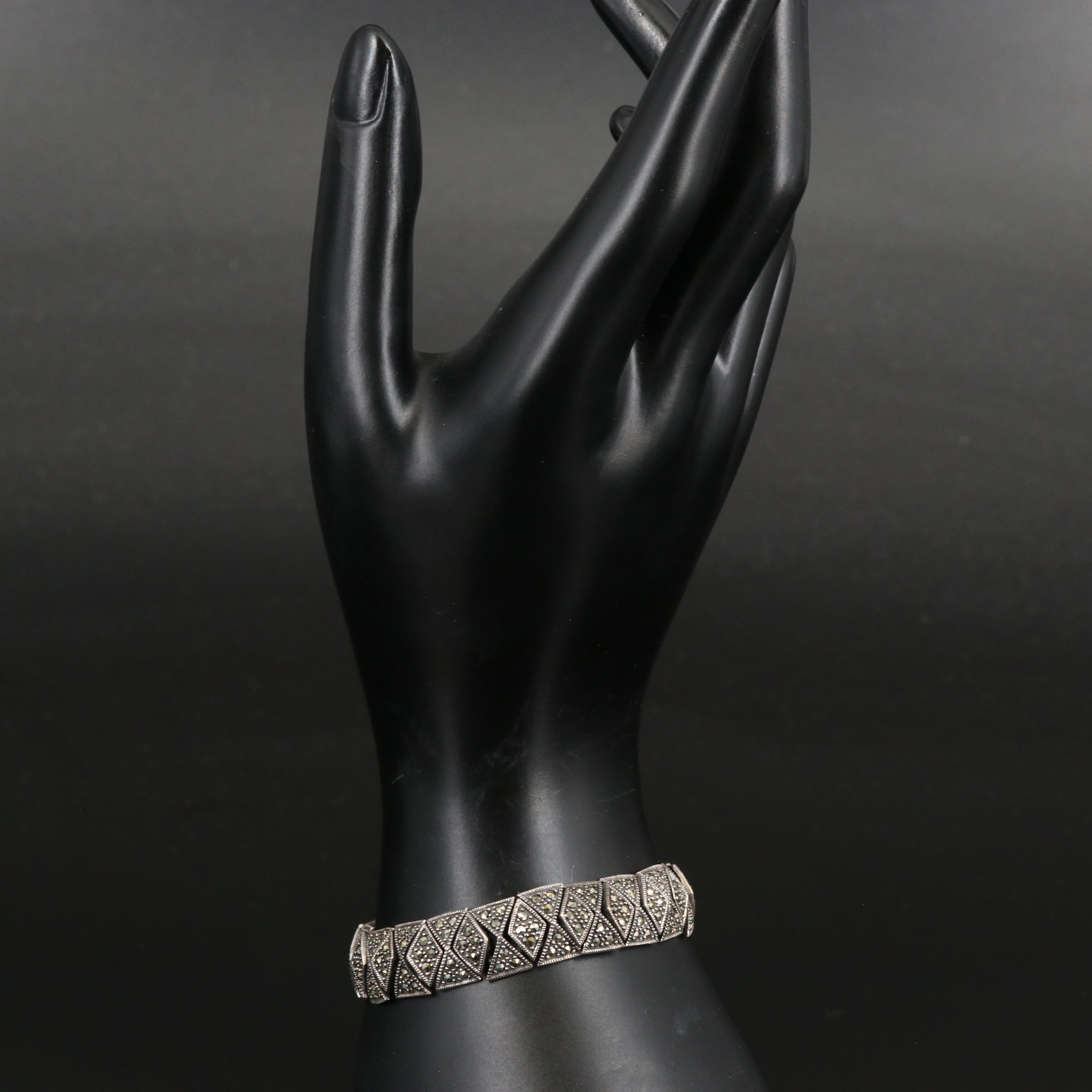 Sterling Marcasite Fancy Link Bracelet