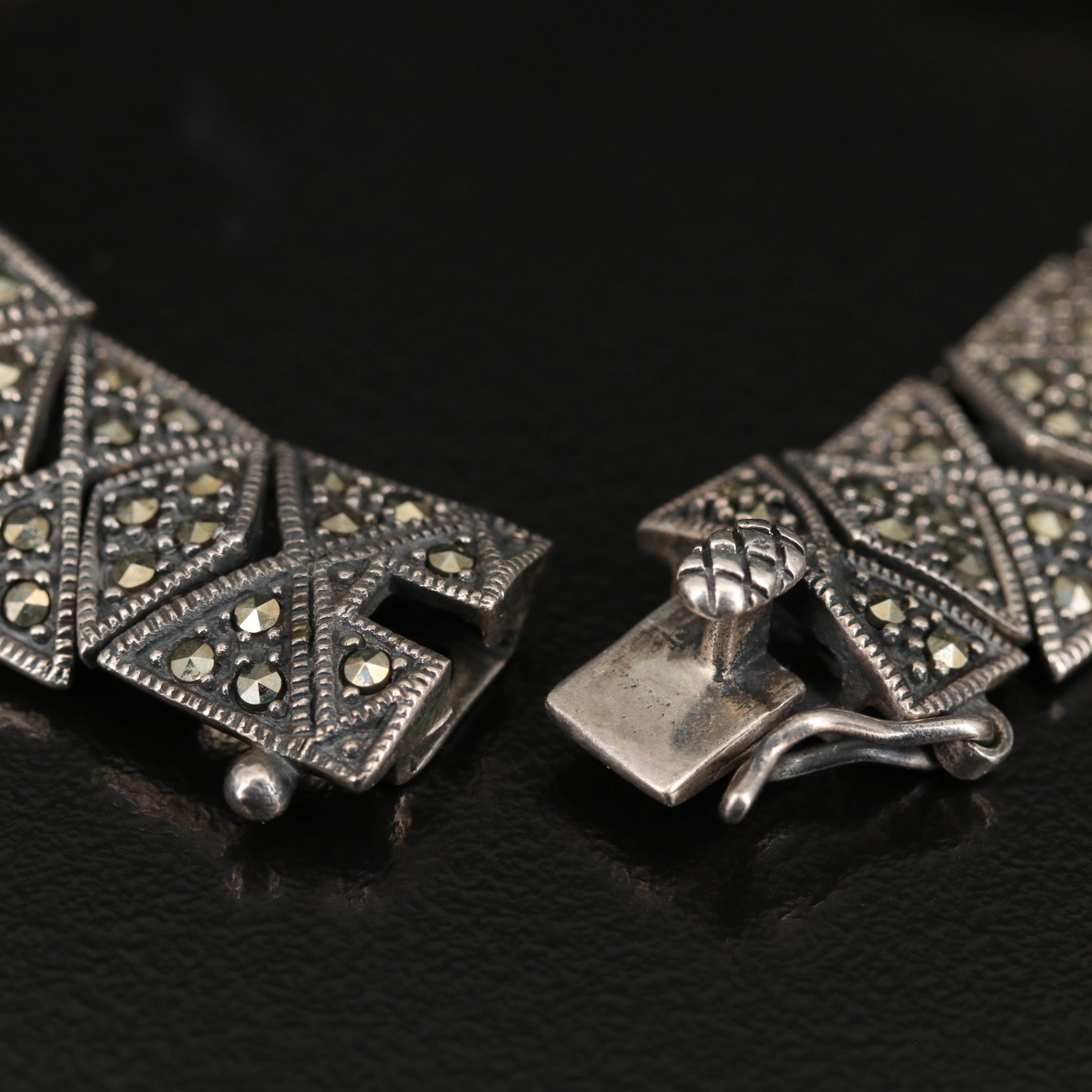 Sterling Marcasite Fancy Link Bracelet