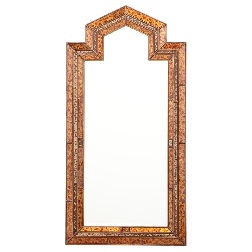 Reverse-Decorated and Beveled Glass Mirror