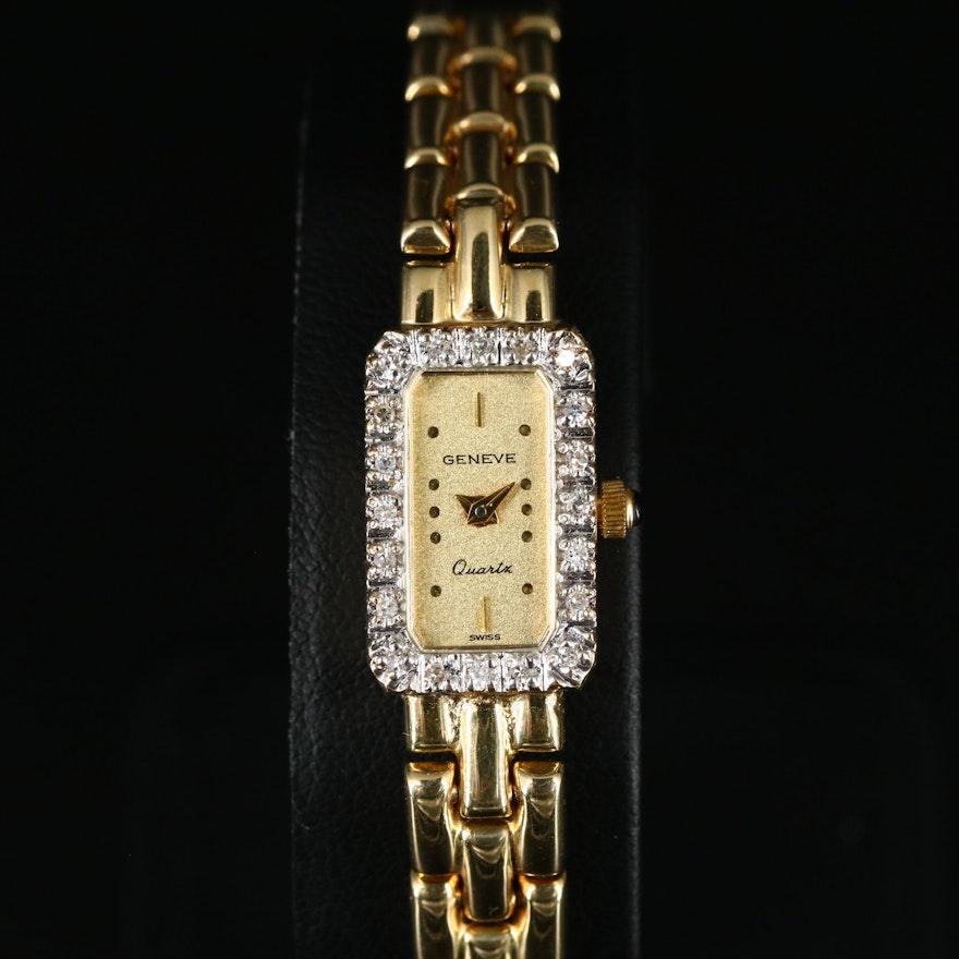 Geneve Diamond 14K Yellow Gold Quartz Wristwatch