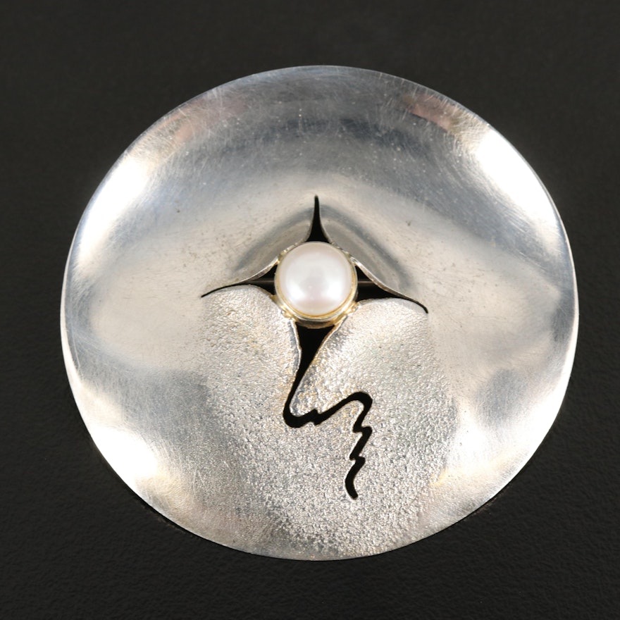 Sterling Silver Pearl Converter Brooch