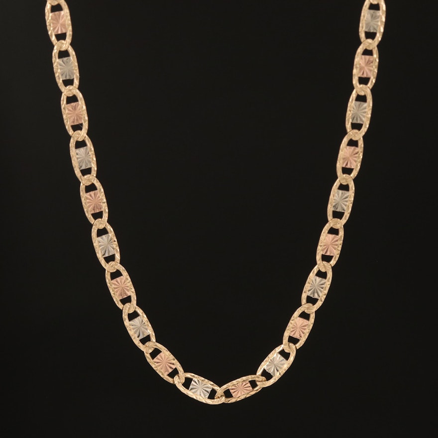 14K Tri-Color Gold Mariner Link Necklace