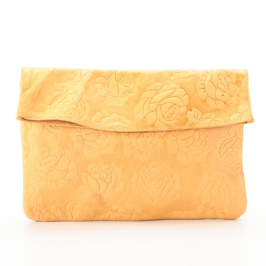 Florenzo Italian Influence Fold-Over Clutch in Floral Embossed Leather