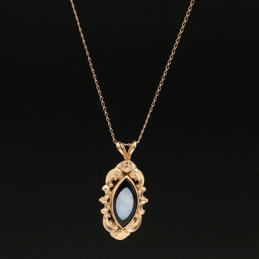 14K Opal and Black Onyx Pendant Necklace