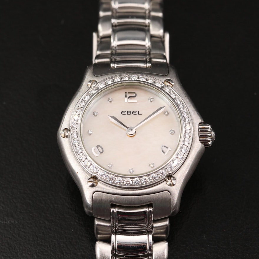 Ebel 1911 Mother of Pearl Diamond Dial and Bezel Stainless Steel Wristwatch