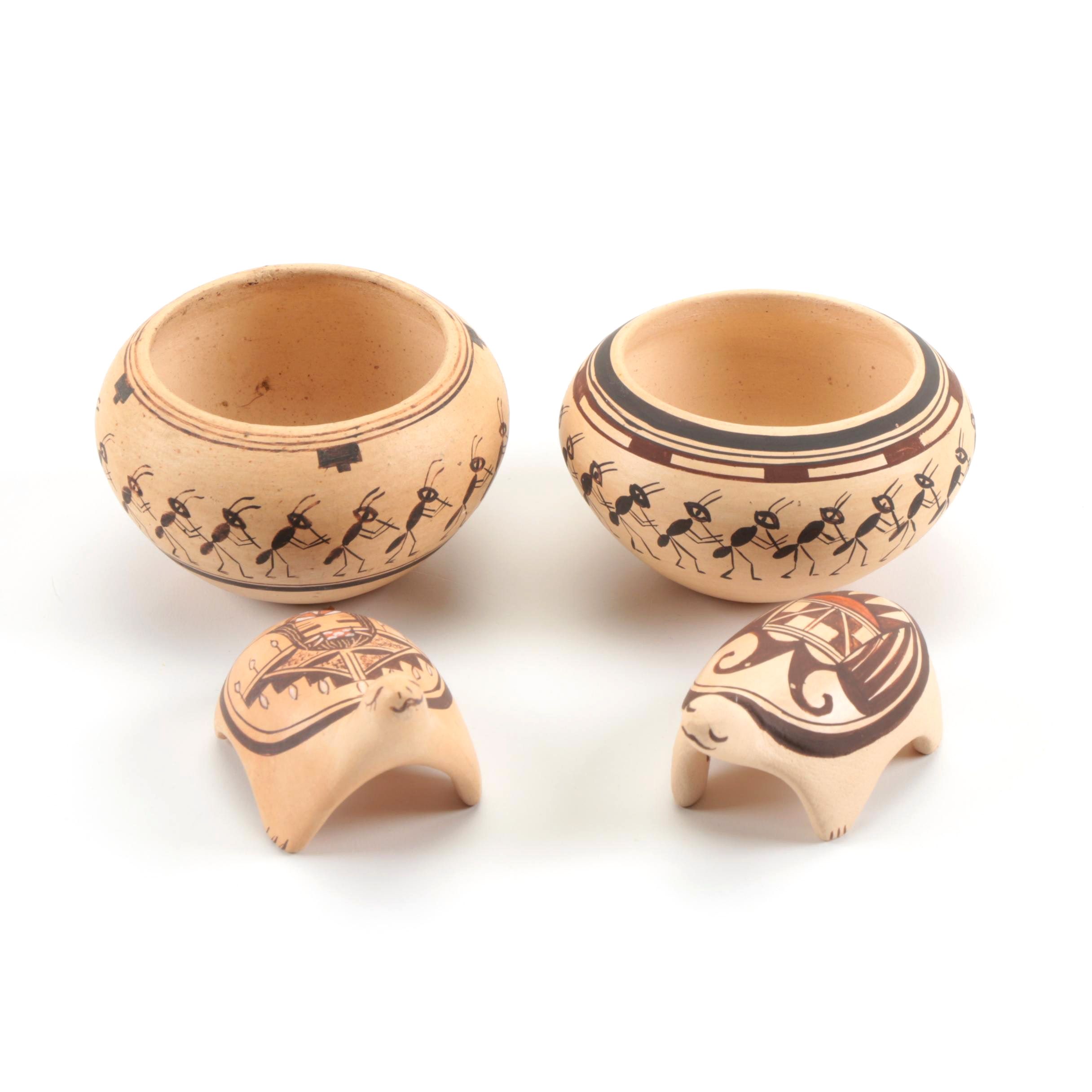 Cheryl Naha Nampeyo Hopi Vessels With Turtle Figurines, 20th Century