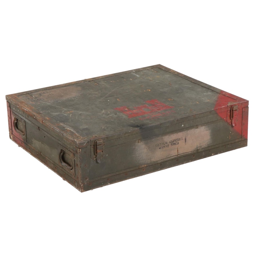 U.S. Army Corps of Engineers Metal-Mounted Wooden Spare Parts Trunk