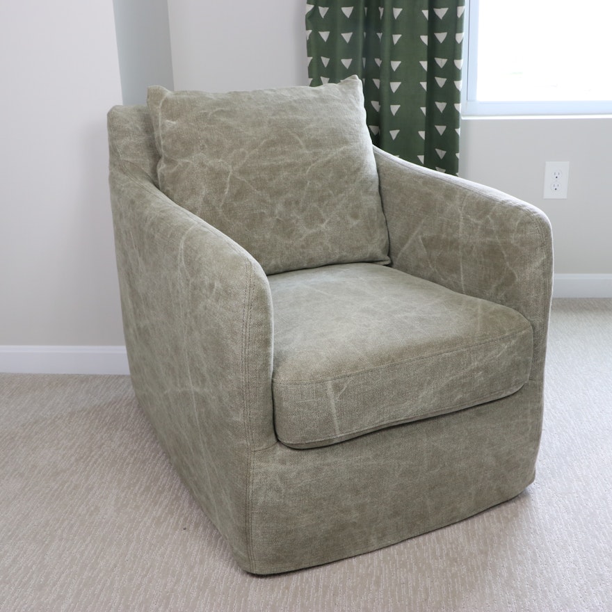 Four Hands "Banks" Swivel Armchair in Stonewashed Fabric